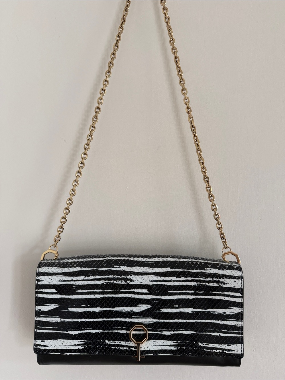 Louise et Cie Zebra Stripe Embossed/Leather Black & White Bag with Chain Strap